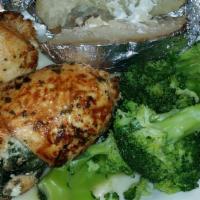 Athenian Stuffed Chicken Breast · Stuffed w/fresh spinach and feta cheese or crabmeat.