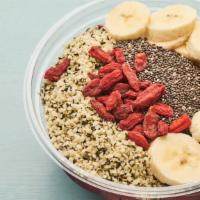 Acai Protein Bowl · Vegan and gluten-free. Banana, acai, cherries, almond butter, almond milk, vegan protein, an...