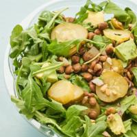 Power Lentil Salad · Gluten-free. Contains honey. Lentils, arugula, pickles, avocado, spicy sunflower seeds, onio...