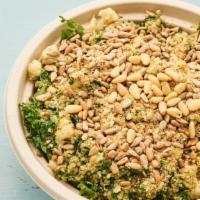 Pesto Bowl · Vegan and gluten-free. Cauliflower, quinoa, pesto, kale, pine nuts, spicy sunflower seeds, a...