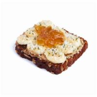 Almond Butter Tartine (1Pc) · Vegan and gluten-free. Almond butter, banana, hempseed, shredded coconut, royal fig jam, and...
