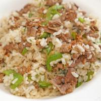 Beef Fried Rice / 牛肉炒飯 · Beef and lettuce.