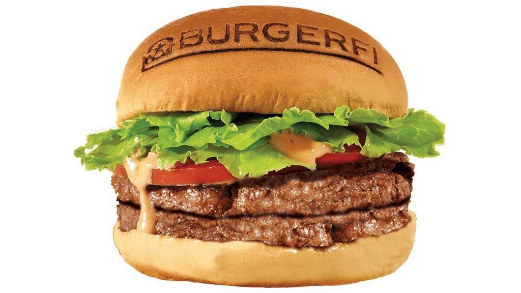 Burgerfi Burger · All-Natural Angus Beef Free of Hormones, Steroids, and Antibiotics, Lettuce, Tomato, BurgerFi Sauce. (Cals 465-655)
