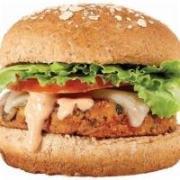 Vegefi Burger · Crispy Quinoa + Fresh-Cut Veggie Burger, White Cheddar, Lettuce, Tomato, BurgerFi Sauce on a...