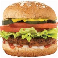 Vegan Beyond Burger · 100% Plant-Based Beyond Burger® From Beyond Meat®, Ketchup, Mustard, Lettuce, Tomato, Pickle...