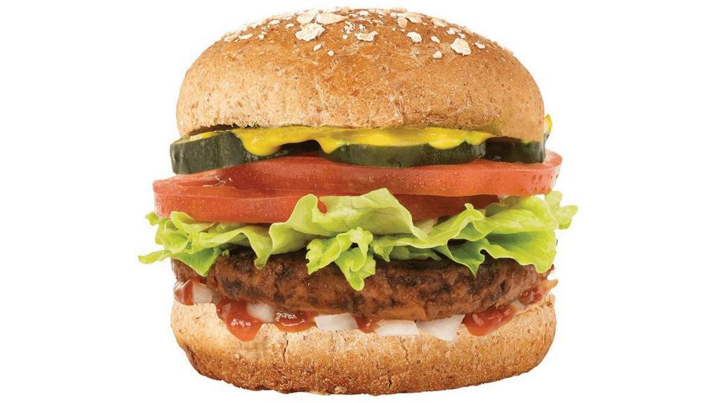 Vegan Beyond Burger · 100% Plant-Based Beyond Burger® From Beyond Meat®, Ketchup, Mustard, Lettuce, Tomato, Pickles, Onions, on a Vegan Multigrain Bun. (Cals 584)