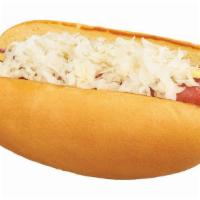 New York Style Wagyu Beef Hot Dog · American Wagyu Beef Hot Dog, Kraut, Mustard. (Cals 310-456)