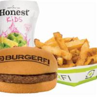 Kids Burger Meal · Single All-Natural Angus Beef Free of Hormones, Steroids, and Antibiotics, with Choice of Ju...