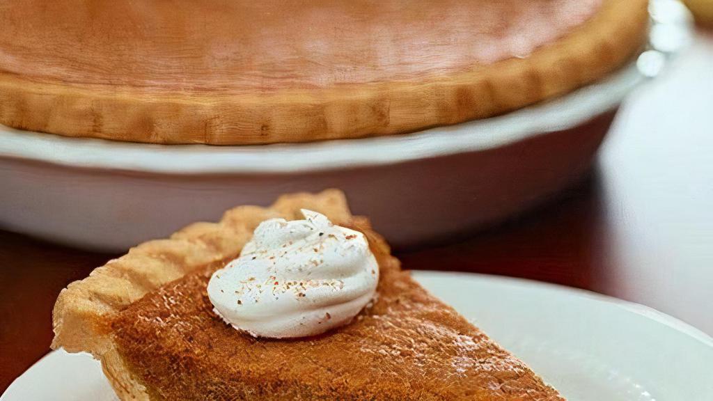 Pumpkin Pie · Fully baked and seasoned with All-Spice, Cinnamon, Cloves, Ginger & Nutmeg.