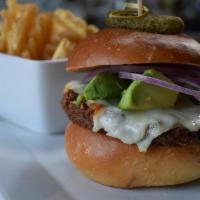 California Dreamin' · veggie burger, sliced red onion, monterey jack, avocado