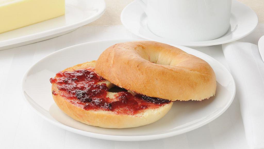 Bagel With Butter & Jelly · Fresh toasted bagel with warm butter and sweet jelly.