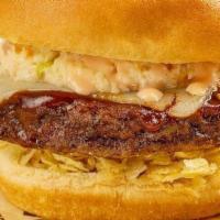 Hawaiana Burger · 8 oz Beef burger, ham and pineapple slice. Served with mozzarella cheese, bacon, and smashed...
