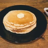 Pancakes · Fluffy stack of buttermilk pancakes. Served with syrup
