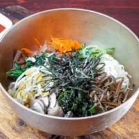Gluten Free Bibimbap · With variety of vegetables and mushrooms over brown rice mixed with gluten free spicy sauce.
