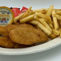 Chicken Fingers With Fries (5 Pcs) · 5 Chicken Tenders served w/ French Fries.  Side of Honey Mustard dressing & ketchup.