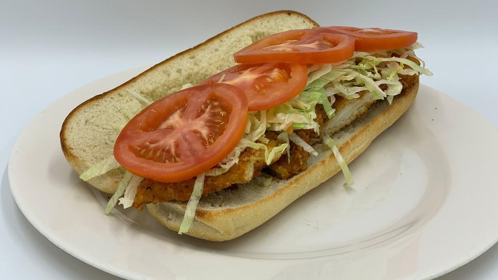 Fried Chicken Cutlet · Fried Chicken Cutlet topped w/ lettuce & tomato.  Choice of Dressing or Mayonnaise.