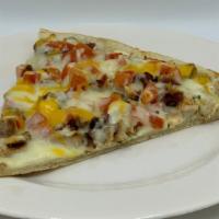 Chicken Bacon Ranch Pizza · Grilled Chicken, Bacon, Diced Tomatoes, American, Mozzarella Cheese w/ Ranch dressing.