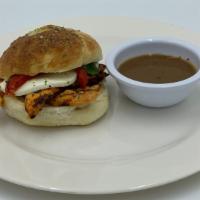 Grilled Chicken · Grilled Chicken, Roasted Peppers, Fresh Mozzarella & Fresh Basil.  Served w/ a side of Balsa...