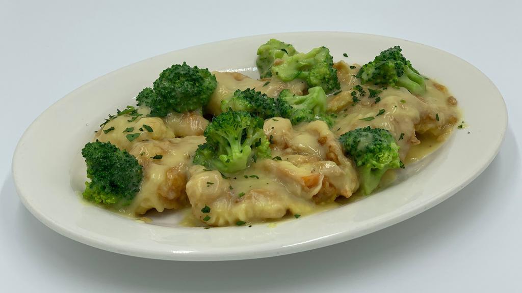 Shrimp Francaise · Battered fried Shrimp in a Francaise sauce w/ Fresh Broccoli.