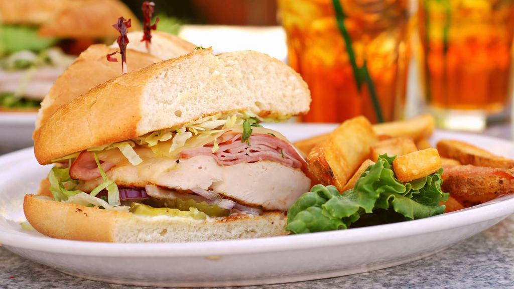 Chicken Cordon Bleu Sandwich · Breaded chicken cutlet with ham, swiss cheese, lettuce, tomatoes and mayonnaise.