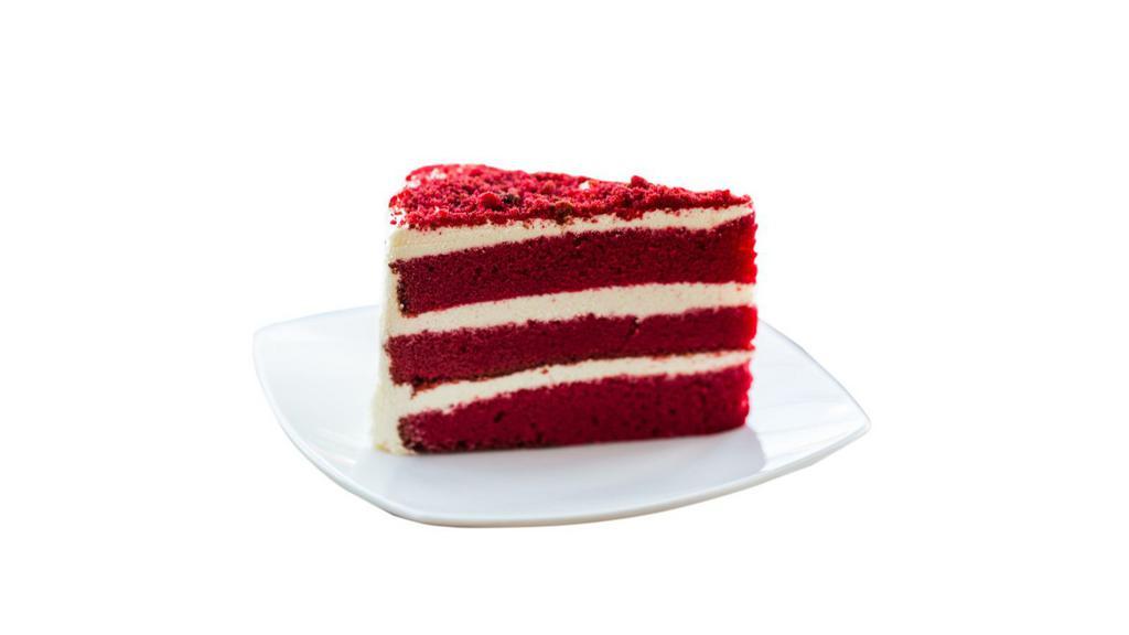 Red Velvet Cake · Red velvet flavored slice of cake.