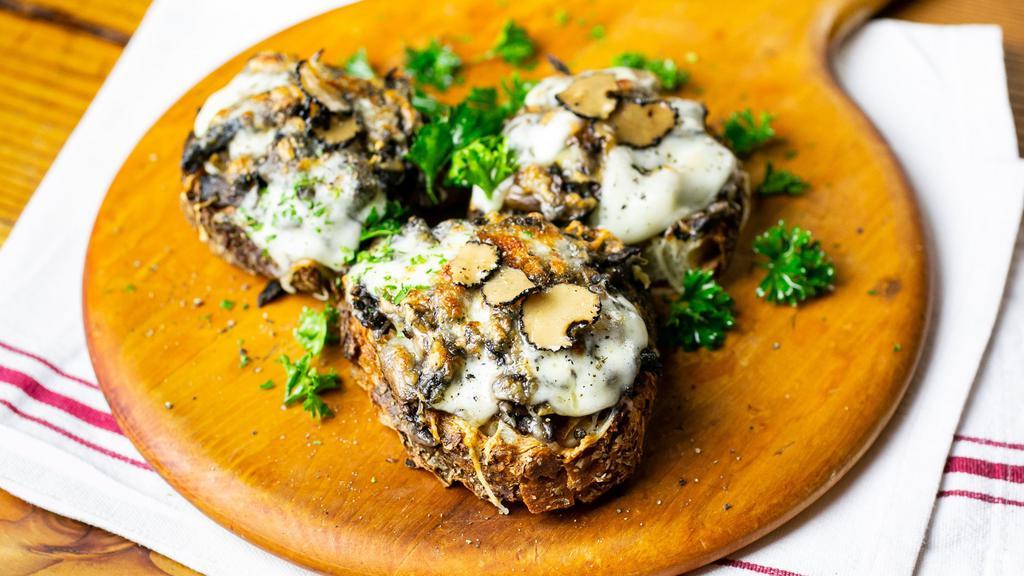 Bruschetta With Mushroom And Montasio Cheese · BRUSCHETTA ai FUNGHI e MONTASIO	Mushroom Bruschetta, Montasio Cheese