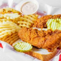 Combo #3 - 2 Tenders With Fries · Served with sliced bread, pickles, and a side of Twinz sauce.