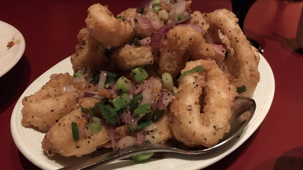 Asian Calamari · Batter-fried squid, onion, garlic, scallion.