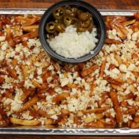Poutine Platter · Canadian curd cheddar cheese and gravy smothered over frites, serves 20 people.