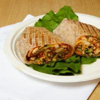 Buffalo Chicken Wrap · Served with spicy chicken, cheddar cheese, romaine lettuce, shredded carrots and celery in a...