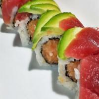 Red Dragon Roll · Spicy salmon crunch, topped tuna and avocado.