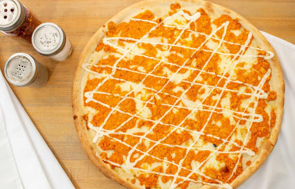 Buffalo Chicken Pizza · Grilled chicken mixed with spicy buffalo sauce and drizzled with ranch.