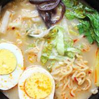 Veggie Ramen With Egg 蔬菜拉面 · Ramen noodle soup with bok choy, cabbage, Chinese mushroom and egg