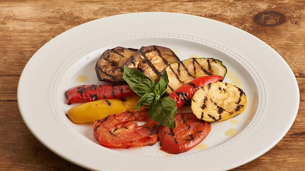 Grilled Vegetables · Eggplant, zucchini, red and yellow pepper, basil, extra virgin olive oil, house made white wine vinegar reduction