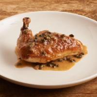 Cast Iron Skillet Chicken Breast · Capers, white wine lemon sauce. Served with a side of spinach