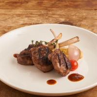 Grilled Rack Of Lamb · Rosemary, Sides of roasted potato & spinach