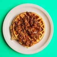 Whole Pulled Pork Waffle · Topped with pulled pork and dinosaur BBQ sauce.