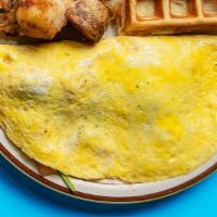 Omelete · Includes any 2 ingredients and your choice of 1/4 waffle, buttermilk, whole wheat, vegan, ba...