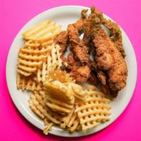 Chicken Tender Plate · Most popular. With waffles fries.
