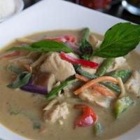 Green Curry · Bamboo shoots, eggplant, bell pepper, string bean and basil.
