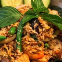 Spicy Basil Fried Rice · With basil, bell pepper, onion, bamboo shoot, string bean, Thai chili and egg.