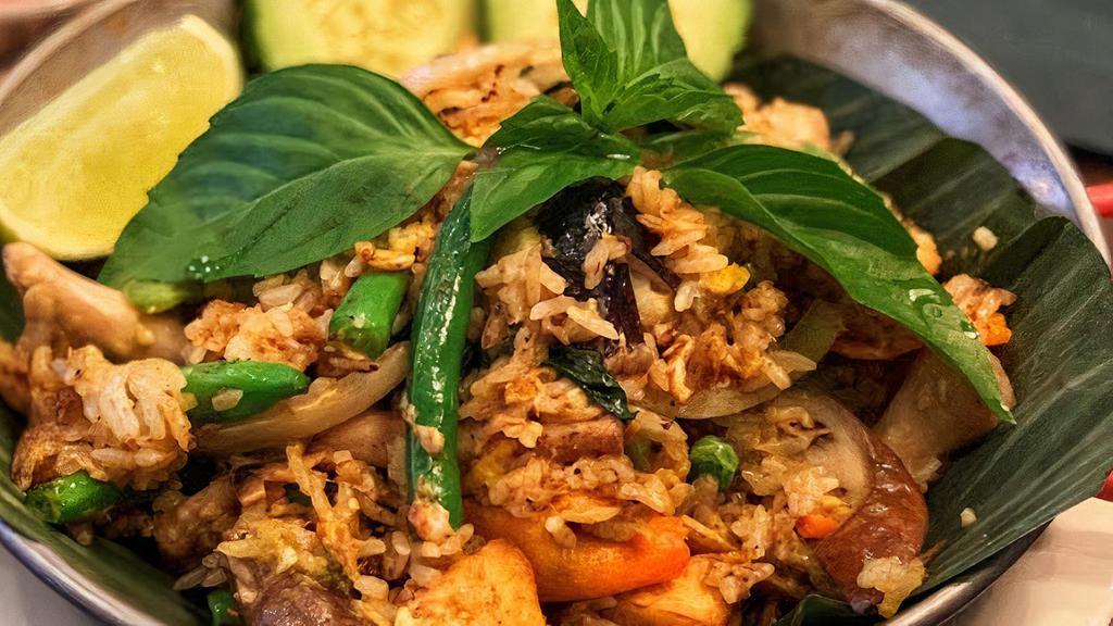 Spicy Basil Fried Rice · With basil, bell pepper, onion, bamboo shoot, string bean, Thai chili and egg.