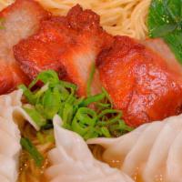 Roast Pork & Shrimp Dumplings Noodle Soup · 