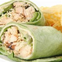 Chicken Caesar Wrap · Delicious Wrap made with Grilled chicken strips, romaine lettuce, and Caesar dressing.