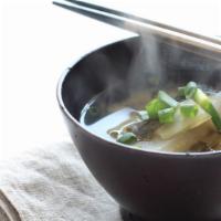 Miso Soup · Light and savory traditional Japanese soup.