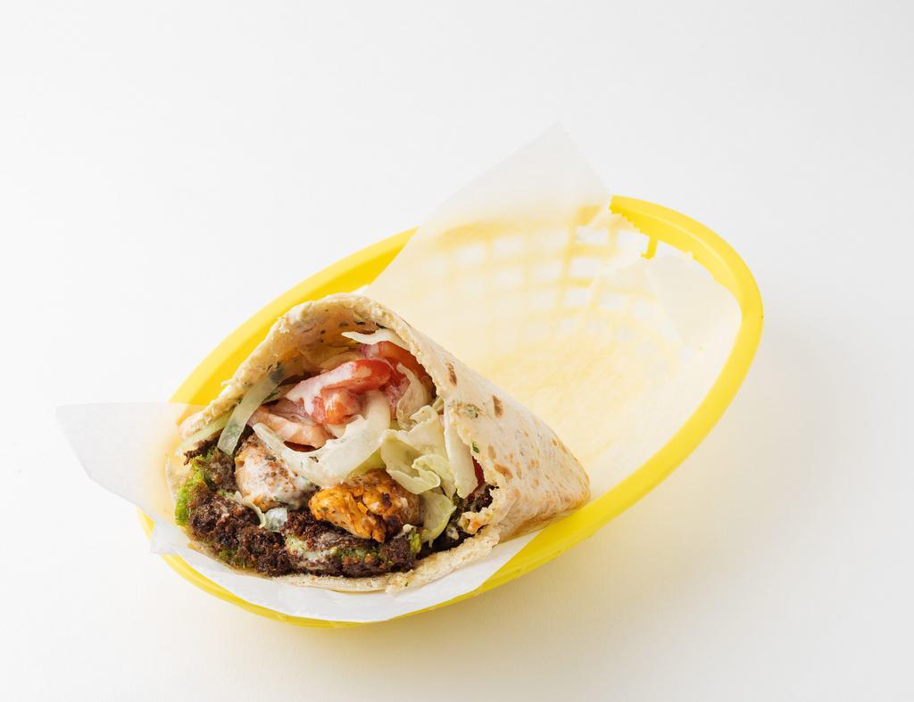 Bleecker · Chicken Kebob and Falafel: served in a pita pocket with lettuce, tomatoes, onions, and tahineh sauce