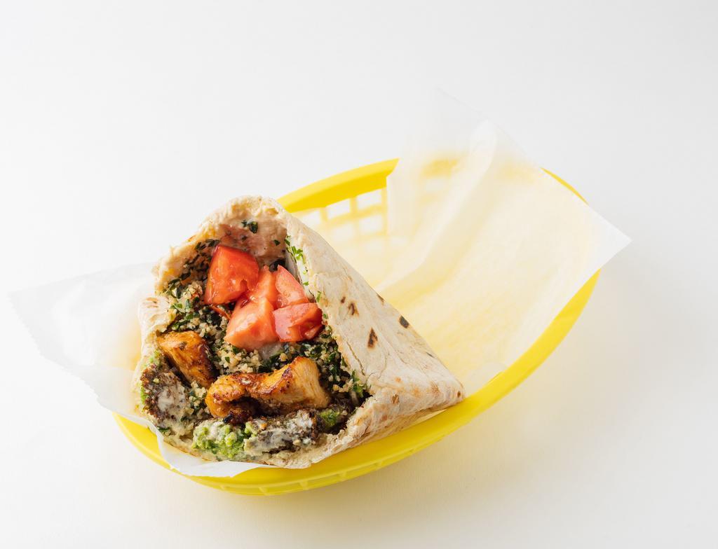Sullivan Sandwich · Chicken Kabob, Hummus, and Tabbouleh:  served in a pita pocket with lettuce, tomatoes, onions, and tahineh sauce