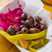 Pickled Veggies · Pickles, turnips and olives.