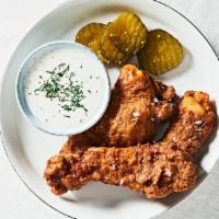 Fried Chicken Tenders · Marinated and breaded in house these chicken thighs are fried and served with a house made d...