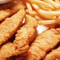 Chicken Fingers (4) · W. Fries & can of soda.